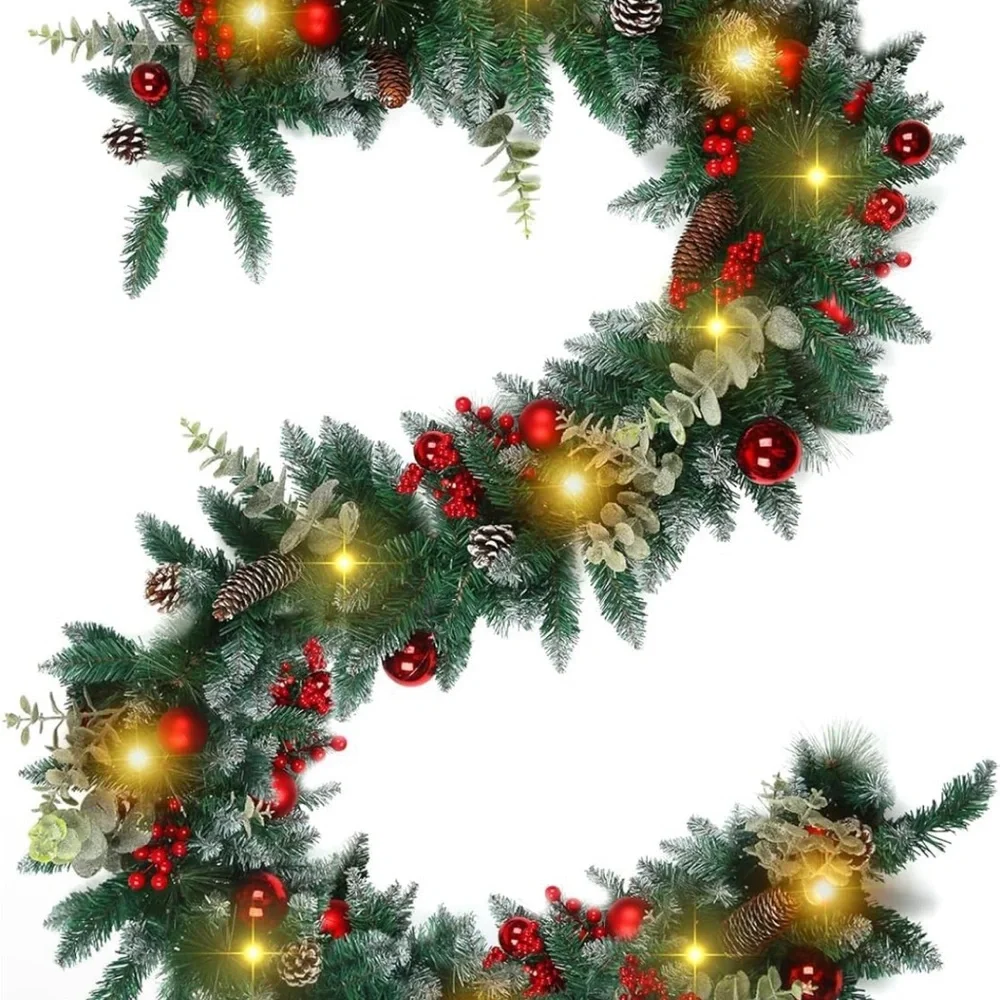 Festive Green and Red LED Holiday Garland - Unbranded